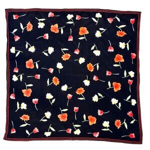 Silky Scarf Black & Multicolor floral neckerchief red green yellow small square